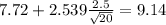 7.72 +2.539 \frac{2.5}{\sqrt{20}} =9.14