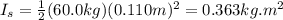 I_s=\frac{1}{2}(60.0kg)(0.110m)^2=0.363kg.m^2
