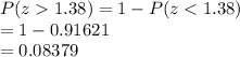 P(z1.38)=1-P(z