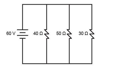 A circuit is built based on the circuit diagram shown. What is the current in the 50 Ω resistor