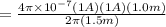 = \frac{4\pi\times 10^{-7} (1 A) (1 A) (1.0 m)}{2\pi (1.5m)}