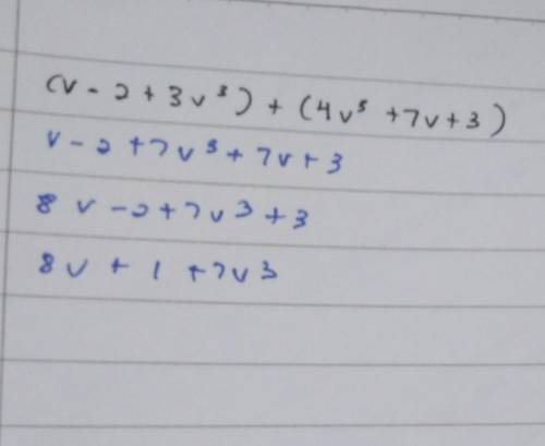 Simply the following expression. (v-2+3v3^) + (4v3^+7v+3)