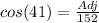 cos(41)  =  \frac{Adj}{152}