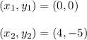 (x_1,y_1) = (0,0)\\\\(x_2,y_2) = (4,-5)\\\\
