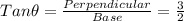 Tan \theta = \frac{Perpendicular}{Base}=\frac{3}{2}