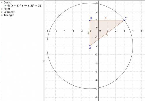 Right triangle ABC is located at A (-1,-2), B(-1, 1), and C (3, 1) on a coordinate plane. What is th