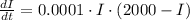 \frac{dI}{dt} = 0.0001\cdot I\cdot (2000-I)