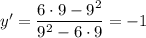 y'=\dfrac{6\cdot9-9^2}{9^2-6\cdot9}=-1