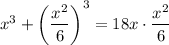 x^3+\left(\dfrac{x^2}6\right)^3=18x\cdot\dfrac{x^2}6