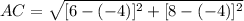 AC = \sqrt{[6-(-4)]^{2}+[8-(-4)]^{2}}