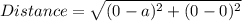 Distance = \sqrt{(0 - a)^2 + (0 - 0)^2}