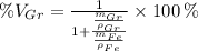 \%V_{Gr} = \frac{1}{1 +\frac{\frac{m_{Gr}}{\rho_{Gr}} }{\frac{m_{Fe}}{\rho_{Fe}} } } \times 100\,\%