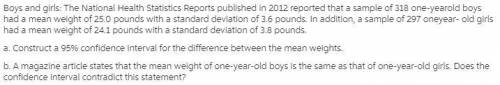 A magazine article states that the mean weight of one-year-old boys is the same as that of one-year-