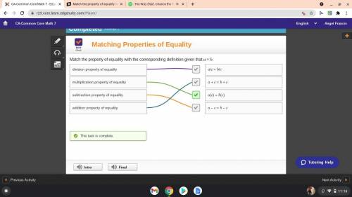 Match the property of equality with the corresponding definition given that a = b.

multiplication p