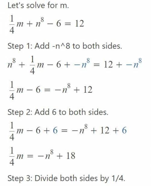 What is the value of 1/4m +n 8 - 6 = 12 *