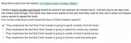 Read the excerpt from the speech An Indian's View of Indian Affairs.

I believe much trouble and b