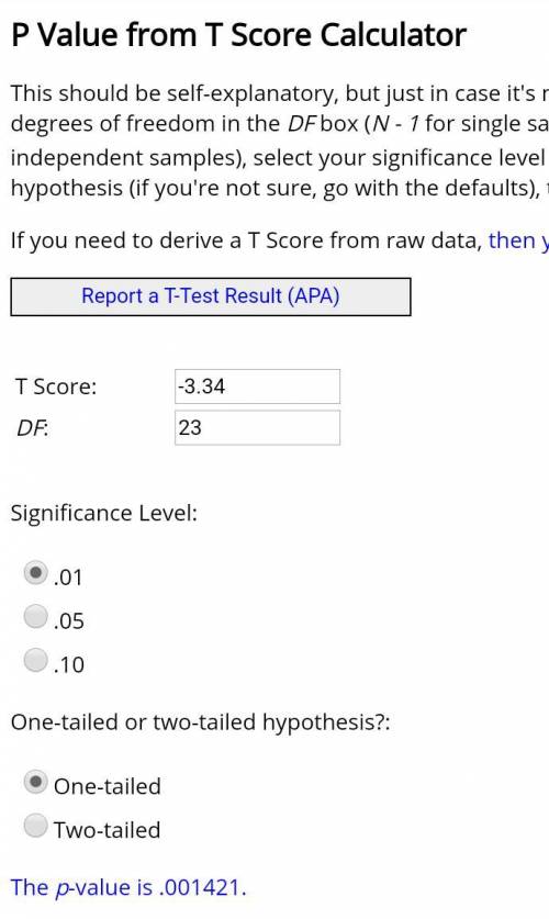 Use a t-test to test the claim about the population mean at the given level of significance using th