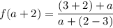 \displaystyle f(a+2) = \frac{(3+2)+a}{a+(2-3)}