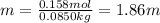 m = \frac{0.158mol}{0.0850kg} = 1.86m