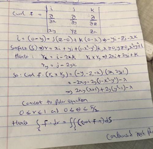 Use Stokes' Theorem to evaluate

integral.gif 
C 
F · dr where C is oriented counterclockwise as vie