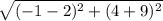 \sqrt{(-1-2)^2+(4+9)^2}