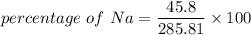 percentage\ of\ Na=\dfrac{45.8}{285.81}\times100