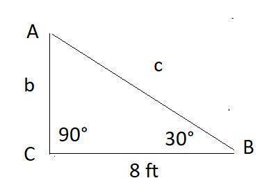 Which equation can be used to solve for b? Triangle A B C is shown. Angle A C B is 90 degrees and an