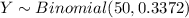 Y \sim Binomial (50,0.3372)