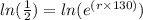 ln(\frac{1}{2}) = ln(e ^{(r\times 130)})