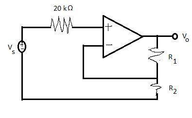 Find the voltage gain v0/vs of the circuit given below, where R1 = 14 kΩ and R2 = 13 kΩ