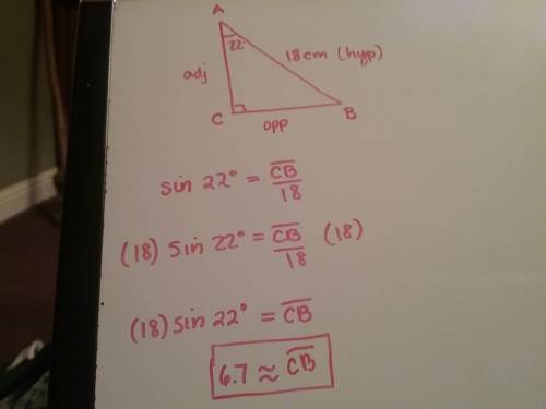 12 points.  you. given:  abc is a right triangle with right angle c. ab=18 centimeters and m∠a=22∘ .