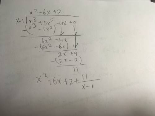 What are the quotient and remainder of the function x^3+5x^2-4x+9/x-1
