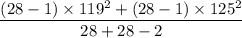 $ \frac{(28-1)\times 119^2+(28-1)\times 125^2}{28+28-2}$