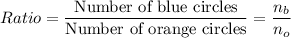 Ratio=\dfrac{\text{Number of blue circles}}{\text{Number of orange circles}}=\dfrac{n_b}{n_o}
