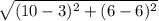 \sqrt{(10-3)^2+(6-6)^2}
