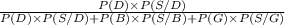 \frac{P(D) \times P(S/D)}{P(D) \times P(S/D)+P(B) \times P(S/B)+P(G) \times P(S/G)}