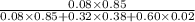 \frac{0.08\times 0.85}{0.08\times 0.85+0.32\times 0.38+0.60\times 0.02}