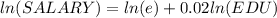 ln  (SALARY) =  ln (e) + 0.02 ln(EDU)