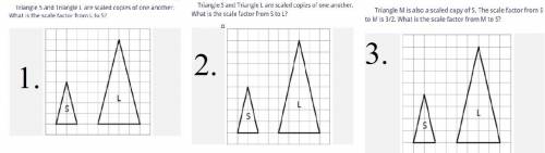 Triangle S and Triangle L are scaled copies of one another. Type answers to each question in the box