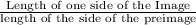 \frac{\text{Length of one side of the Image}}{\text{length of the side of the preimage}}