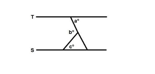 In the figure above, s || t, a = 48°, and b = 107°. what is the measure of angle c?