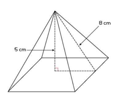 Acandle is in the shape of a square pyramid. its height is 5 cm and its slant height is 8 cm.&lt;