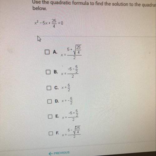 Use the quadratic formula to find the solution to the quadratic equation given below. x^
