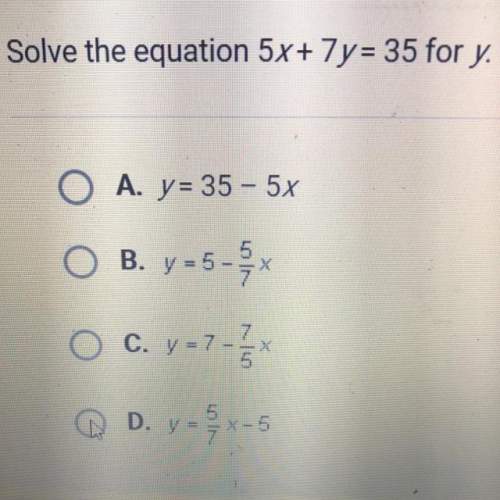 Solve the equation 5x + 7y = 35 for y.