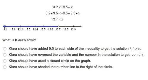 Kiara found the solution for the inequality, 3.2 &lt; -9.5 + x.