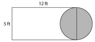 In the figure, one side of the rectangle divides the circle in half. what is the area of the u
