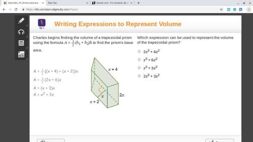 10 !  charles begins finding the volume of a trapezoidal prism using the formula a = 1/2