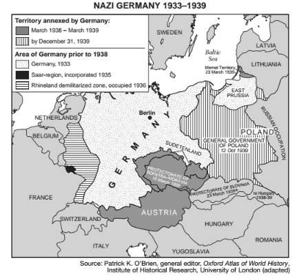 Based on this map, identify one territory annexed by germany between 1938 and 1939