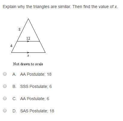 Explain why the triangles are similar. then find the value of x.
