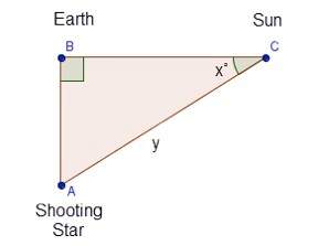 Ashooting star forms a right triangle with the earth and the sun, as shown below:
